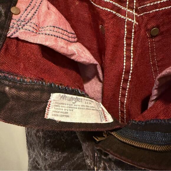 Wrangler Jeans High Rise Raw Hem Red Acid Wash Sz 3 Cowboycore Vintage USA Made - Picture 10 of 16